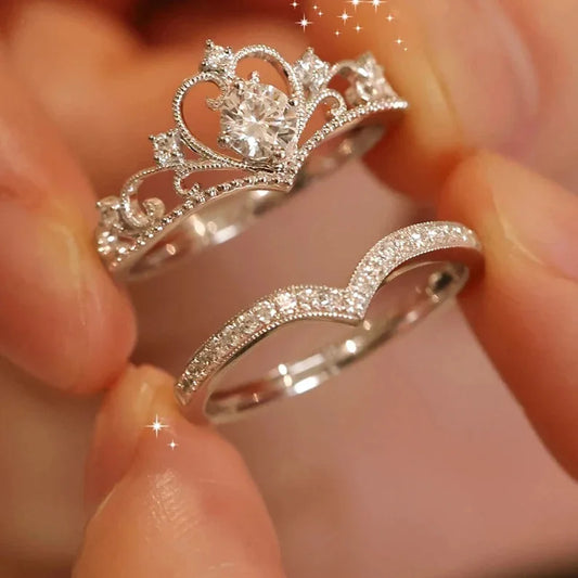 Gleaming Crown Rings Set